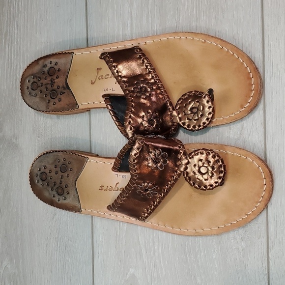 Jack Rogers Womens Thong Rose Gold Metallic Leather Sandals shoes sz 7 - Picture 4 of 13